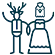 Line art of a person in a suit with antlers and another person in a dress, possibly indicating a wedding or formal event.
