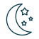 Icon of a crescent moon with stars, representing a night mode feature for the Salt Motoryacht Sydney premium dreamboat rental website.