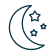 Icon of a crescent moon with stars, representing a night mode feature for the Salt Motoryacht Sydney premium dreamboat rental website.