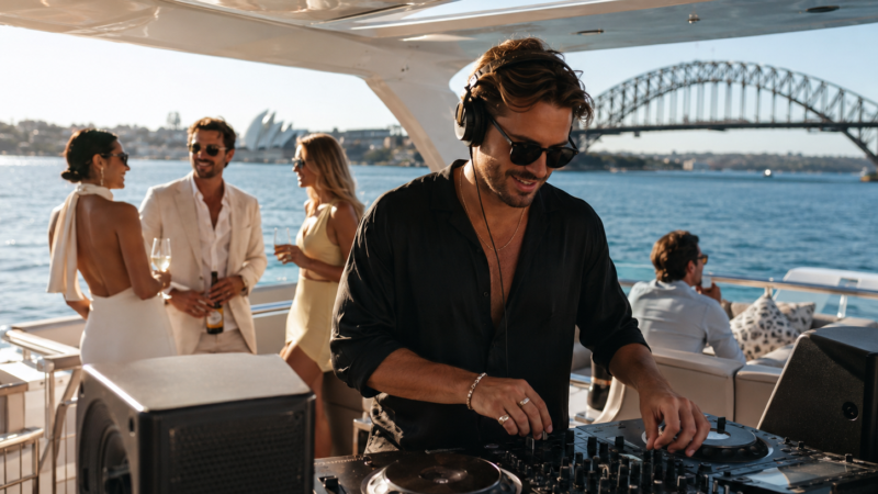 DJ performing aboard a Sydney Harbour yacht charter