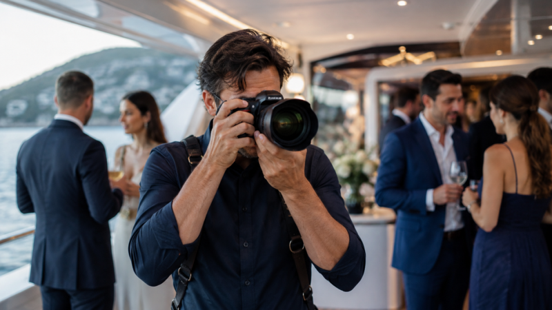`Professional photographer capturing candid moments aboard a Sydney Harbour yacht charter`