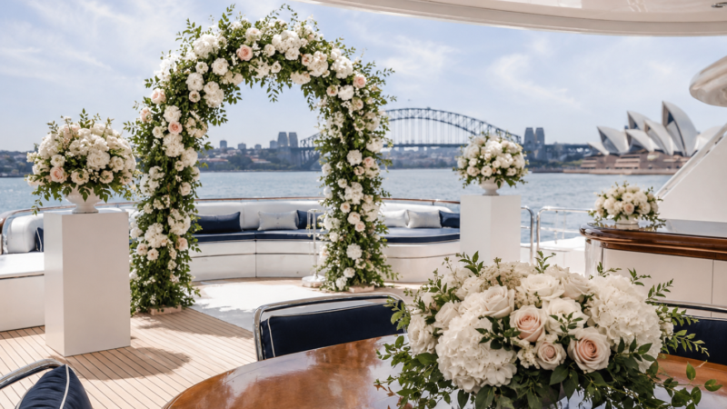 floral-arrangement-add-ons Wedding floral arrangements on a Sydney Harbour yacht